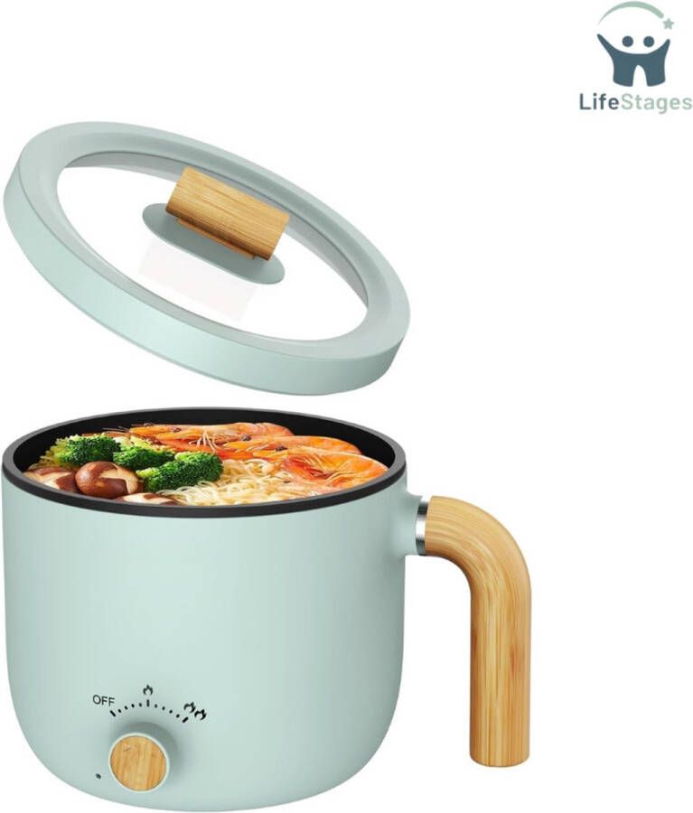 LifeStages Soepmaker Elektrische Kookpot 1.5L Draagbare Mini Nonstick Multicooker Snelle Ramen Cooker Reis Elektrische Braadpan Met Dubbele Vermogensregeling Voor Biefstuk Soep Eieren Eten