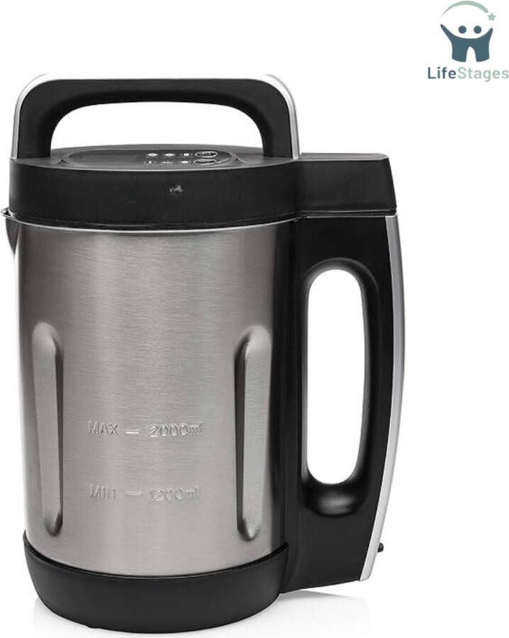 LifeStages Soepmaker Familie XL Inhoud 2L Roestvrij Staal 6 Voorgeprogrammeerde Instellingen Zwart
