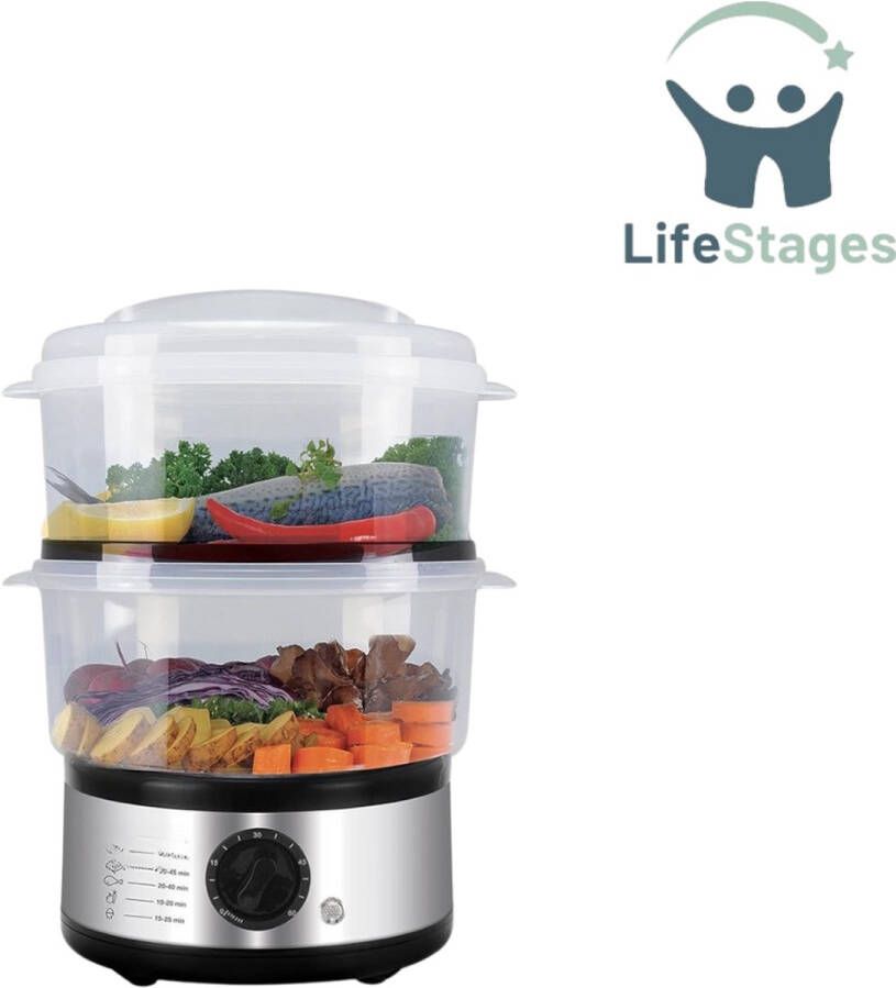 LifeStages Stoomkoker 5 Liter Stoomoven Elektrische Stoomoven met Timer voor het Stomen van Rijst Vis Ravioli Groenten Vlees BFA-Vrij