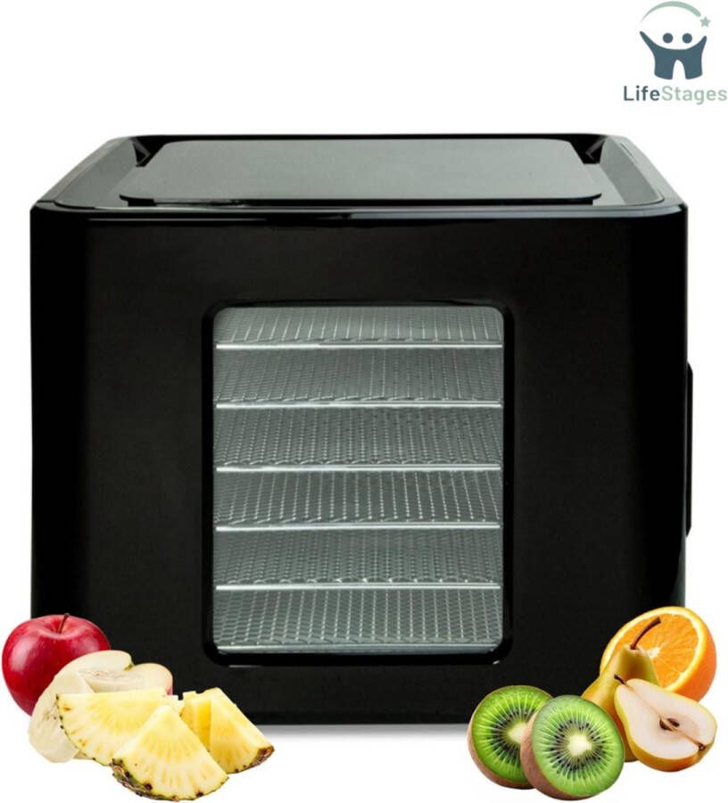 LifeStages Voedseldroger Met 6 Roestvrijstalen Lades LED Touch Control Design Instelbare Digitale Temperatuur 35-70°C & 48-Uurs Timer Dehydrator Voor Fruit Groenten Vlees En Meer 400W