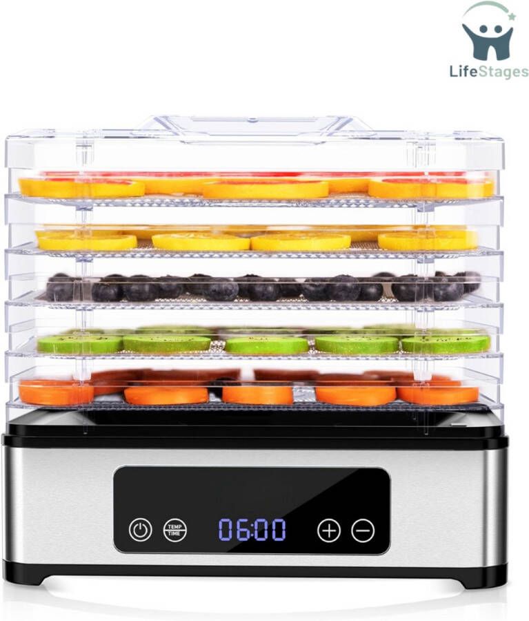 LifeStages Voedseldroger Voedseldroogmachine 5-Schuifladen Roestvrijstalen Voedseldroger 400 W Instelbare Timer En Temperatuur Voor Gedroogd Vlees Kruiden Fruit Hondensnoepjes