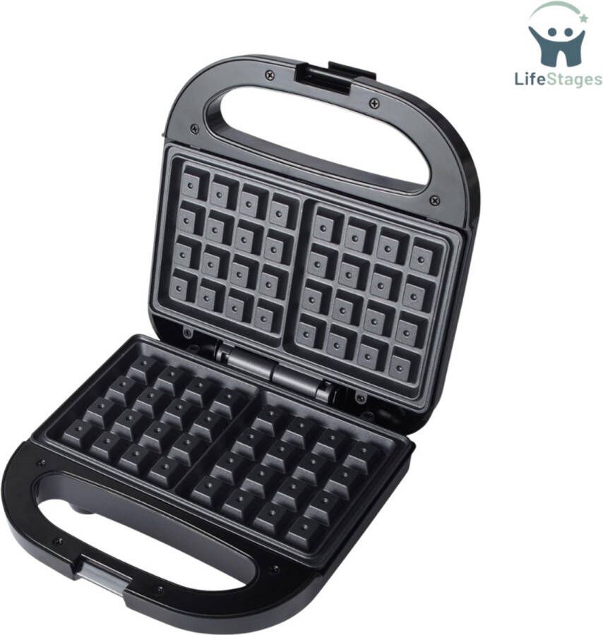 LifeStages Waffle Maker Dubbele Wafel Maker Elektrische Dessert Maker Non-Stick Kookplaten Belgisch Amerikaans Wafelijzer Automatische Temperatuur Controle Draag Handvat Aan Uit Indicatielampjes 750W