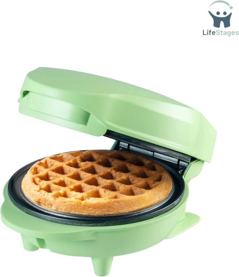 LifeStages Waffle Maker Mini Wafel Maker voor Klassieke Wafels Kleine Wafel Maker met Anti-aanbaklaag voor Verjaardagen van Kinderen Familiefeesten Pasen of Kerstmis Retro Design Mint Mat