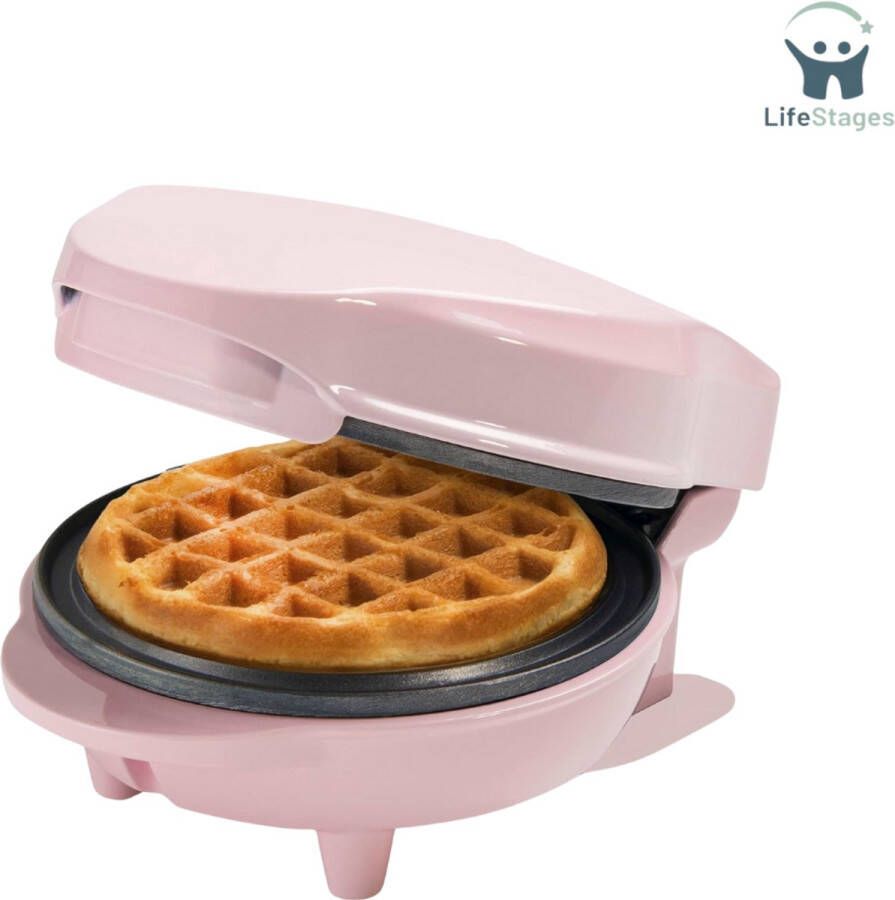LifeStages Waffle Maker Mini Wafel Maker voor Klassieke Wafels Non-Stick Wafel Maker voor Kinderfeestjes Familiefeest Pasen of Kerstmis Retro Design 550 Watt Roze