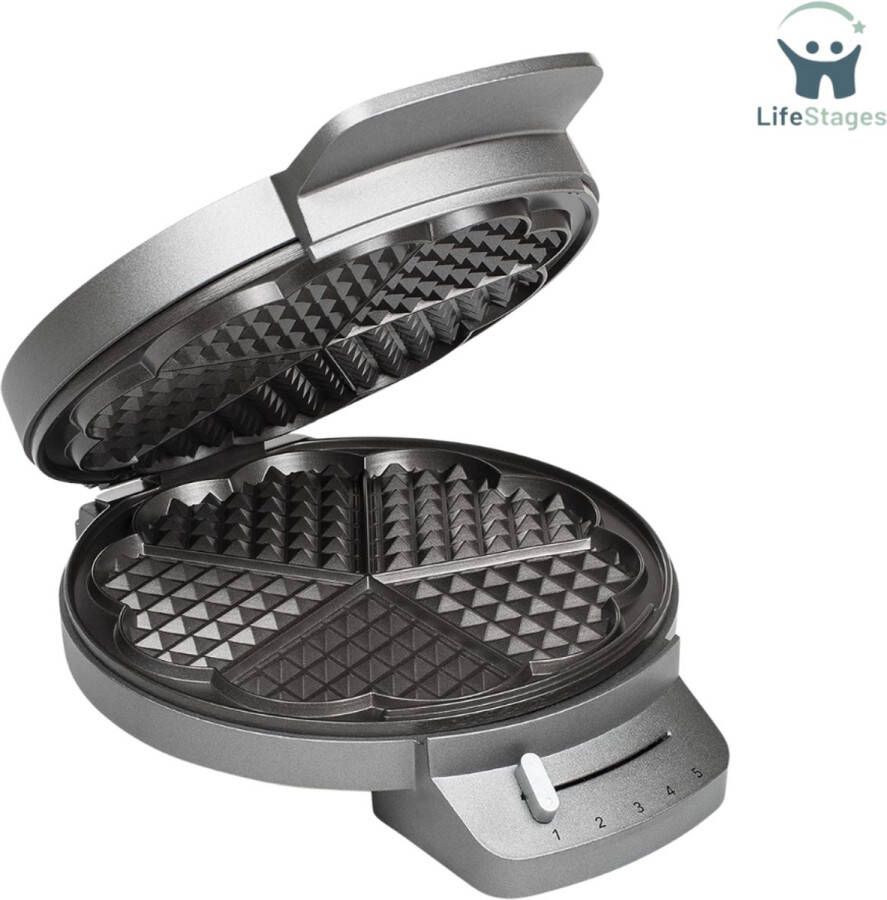 LifeStages Waffle Maker Wafelijzer Thermostaat 5 Hartwafels Zwart