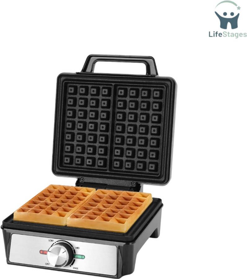 LifeStages Waffle Maker Wafelijzer Voor 2 Belgische Wafels 1600 W Anti-Aanbakplaten 20 3 X 17 2 X 2 Cm Wafelijzer Met Instelbare Temperatuur LED-Display Compact Ontwerp Gemaakt Van Roestvrij Staal BPA-Vrij