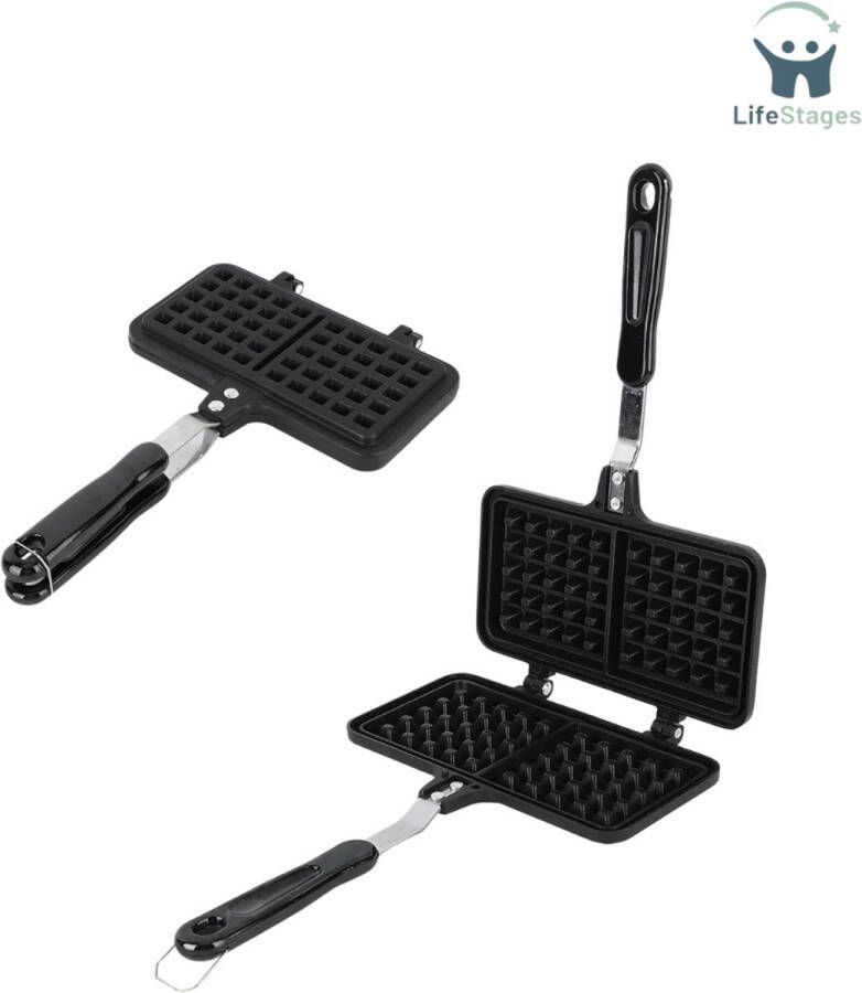 LifeStages Waffle Maker Waffle Maker Pan Aluminium Dubbele Wafelbakpan Gelijkmatige Verwarming Voor Ontbijt Compact Ontwerp