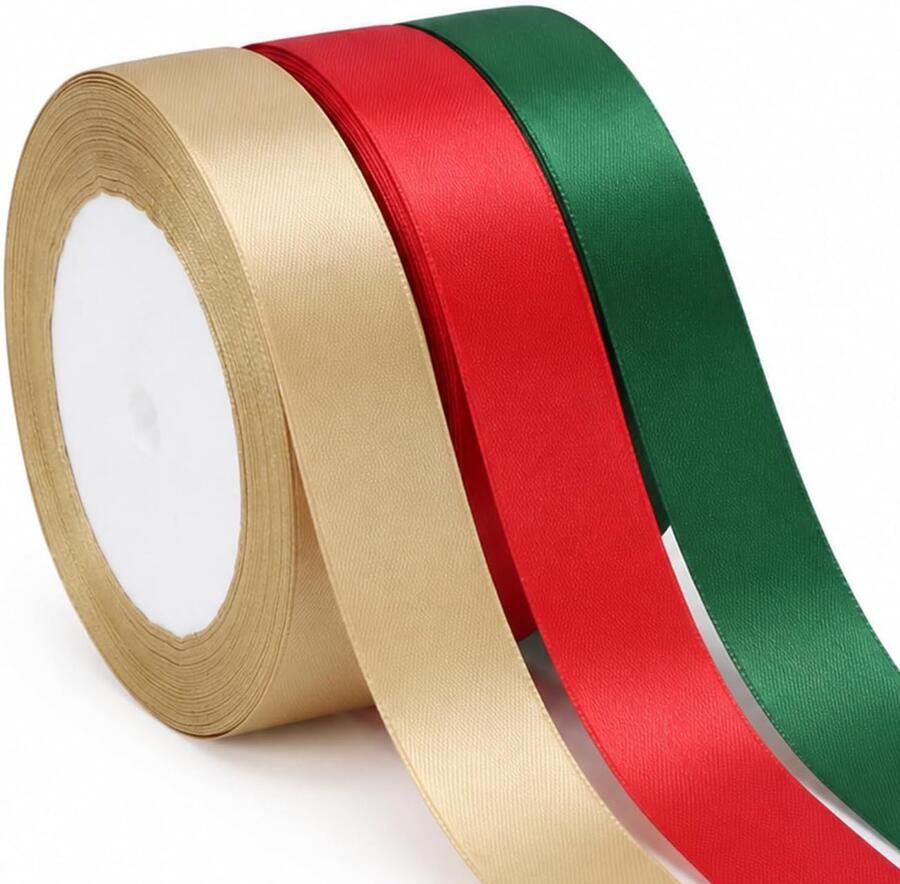 Lint 25 mm x 66 m rood goud groen