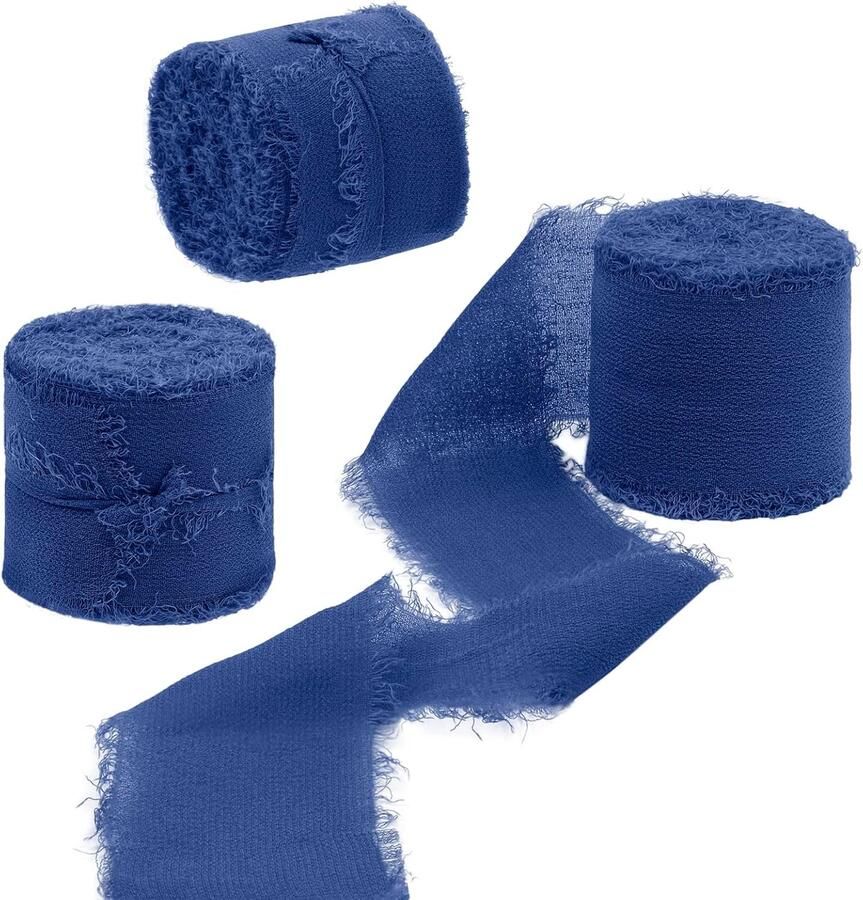 Lint 3 rollen 4 cm x 15 m blauw voor cadeaus bruiloft knutselen decoratie