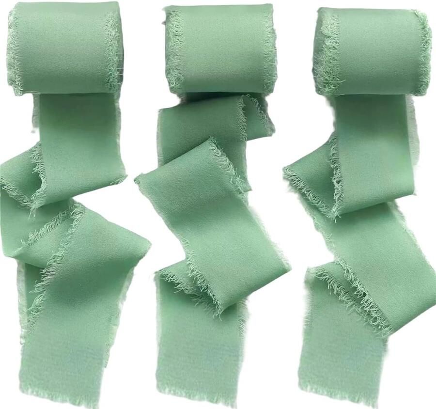 Lint 3 rollen chiffon lint fransenlint voor bruiloft cadeauverpakking