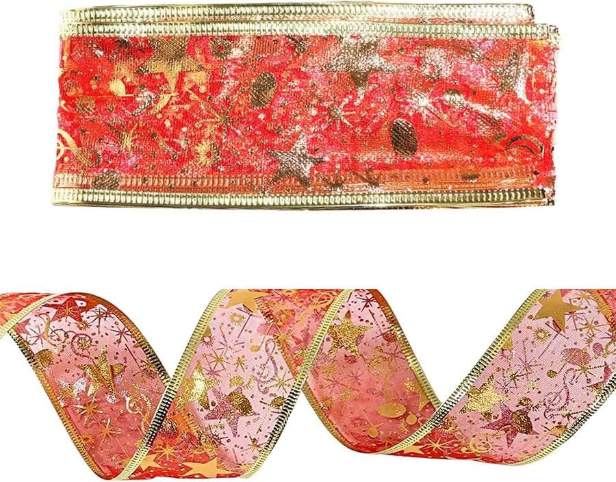 Lint met sneeuwvlokken 2 5 cm x 5 m (rood)