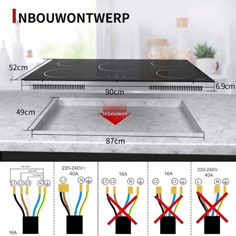 Lìon Inbouw Inductiekookplaat met Boosterfunctie Inductiekookplaat Zwart 52cm x 90cm x 7cm