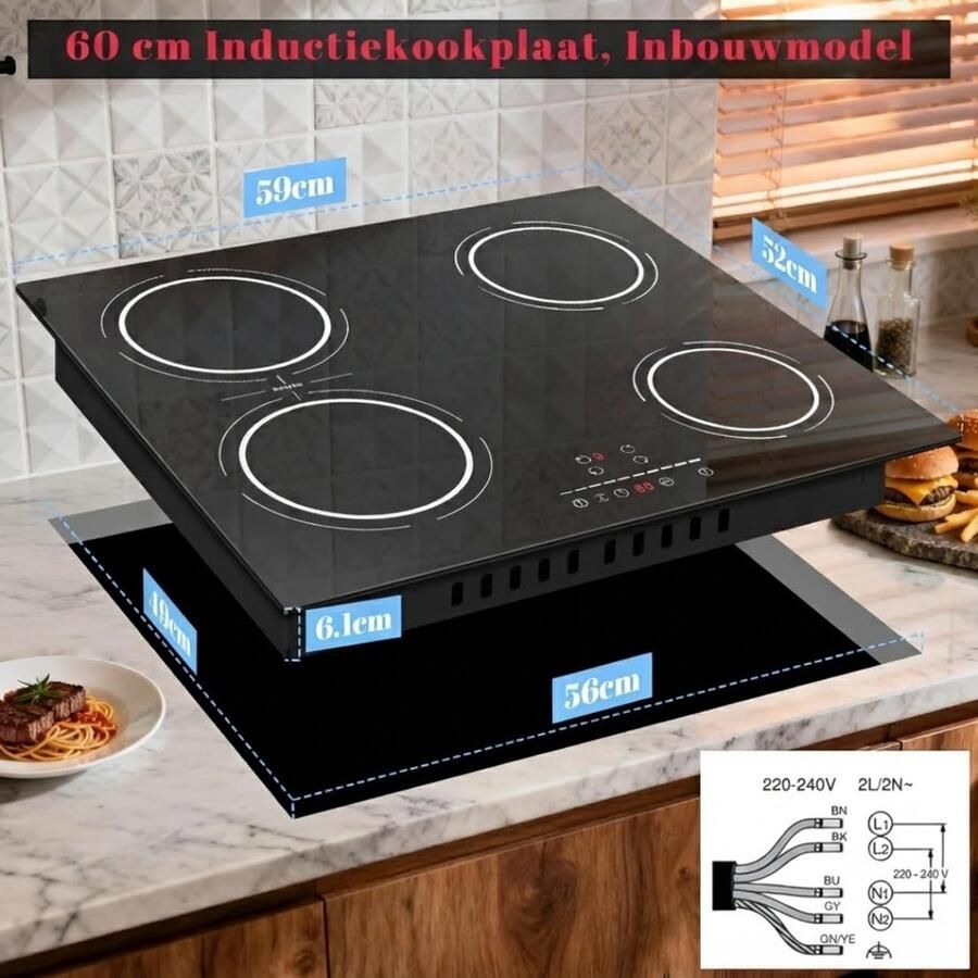 Lìon Inbouw Inductiekookplaat met Boosterfunctie Inductiekookplaat Zwart 59cm x 52cm x 6cm