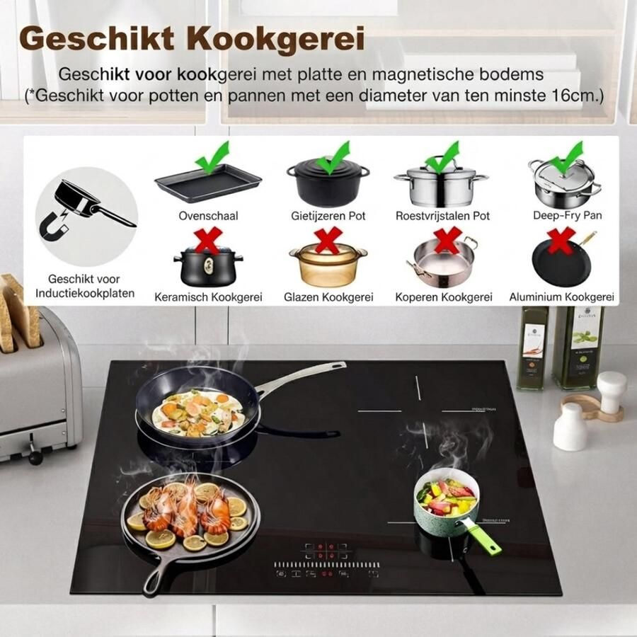 Lìon Inductie Kookplaat Ingebouwde Inductiekookplaat Inbouw Inductiekookplaat Zwart 59cm x 52cm x 6cm