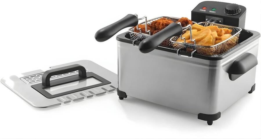 Lìon Frituurpan Friteuse Dubbele Frituurpan Dubbele Friteuse Zilver 36cm x 36cm x 22cm