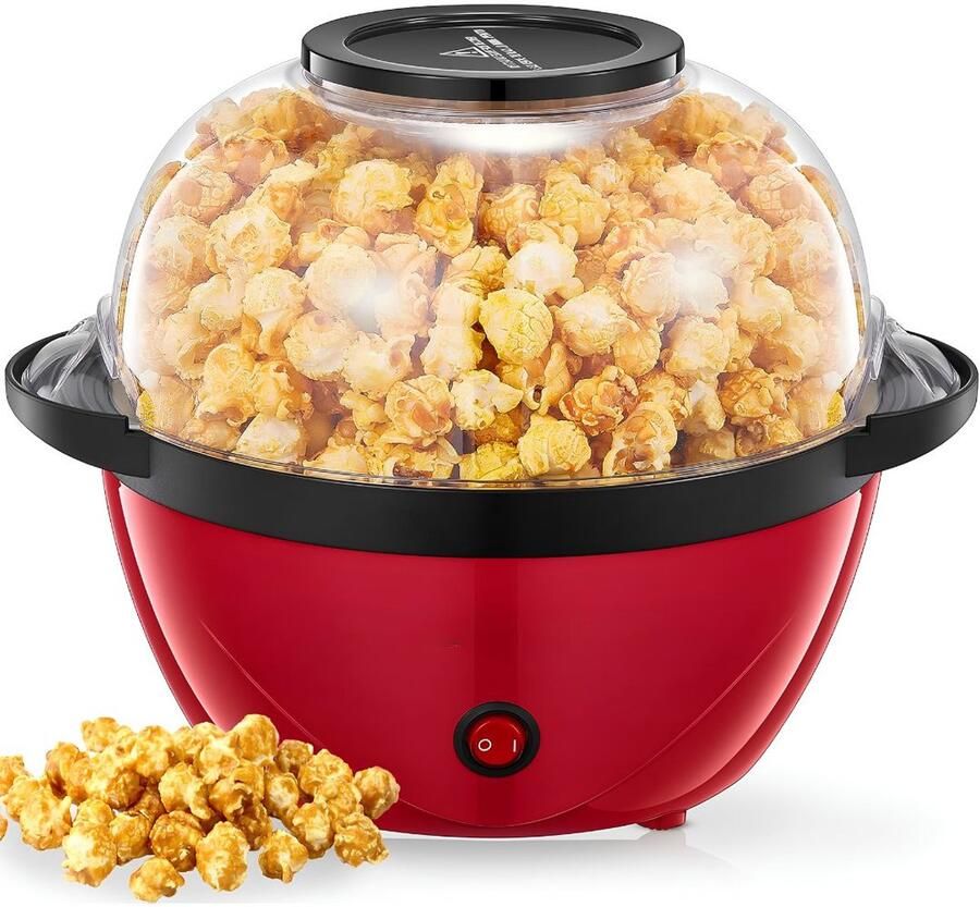 TYR Popcorn Machine Hetelucht Popcornmaker Popcorn Machine zonder Olie Rood 27cm x 25cm x 15cm