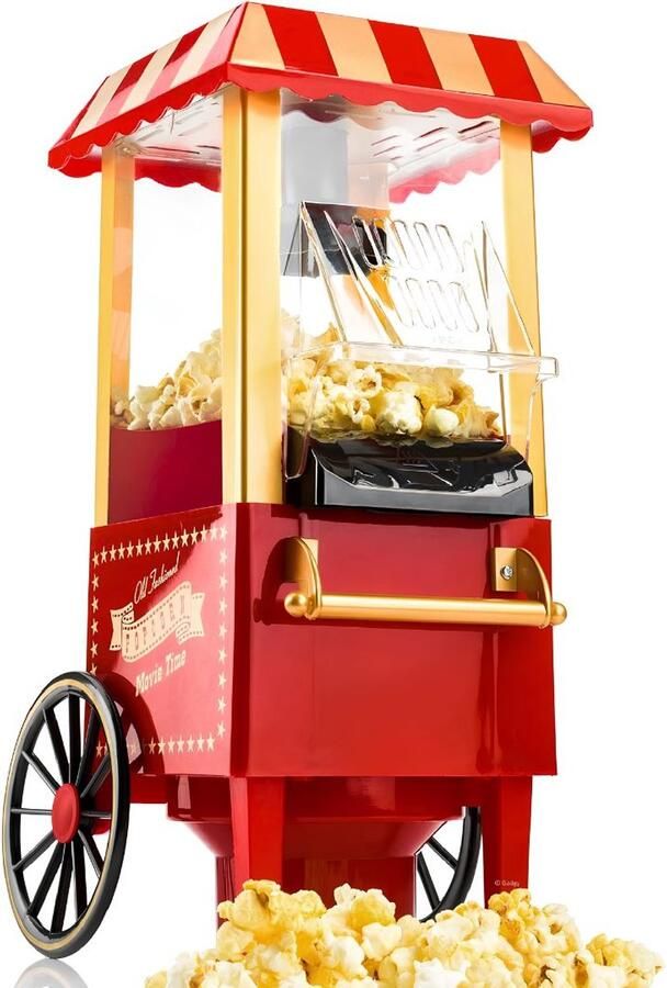 TYR Popcorn Machine Hetelucht Popcornmaker Popcorn Machine zonder Olie Rood 39cm x 18cm x 18cm