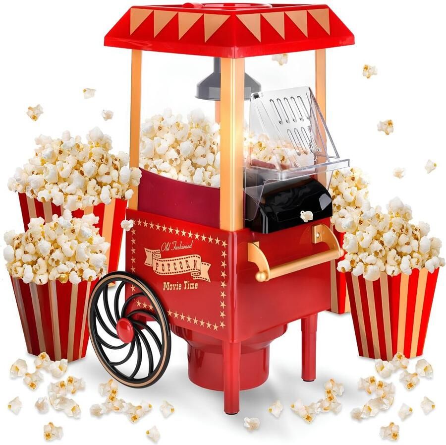 TYR Popcorn Machine Hetelucht Popcornmaker Popcorn Machine zonder Olie Rood 42cm x 26cm x 21cm