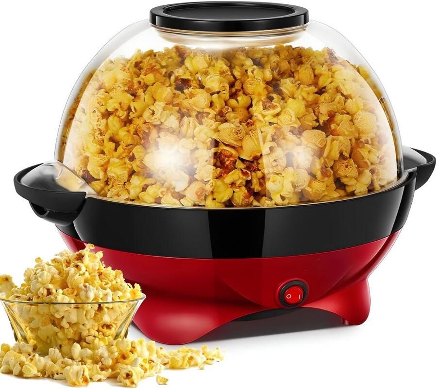 Lìon Popcorn Machine Popcorn Machine zonder Olie Hetelucht Popcornmaker Zwart Rood 30cm x 30cm x 18cm