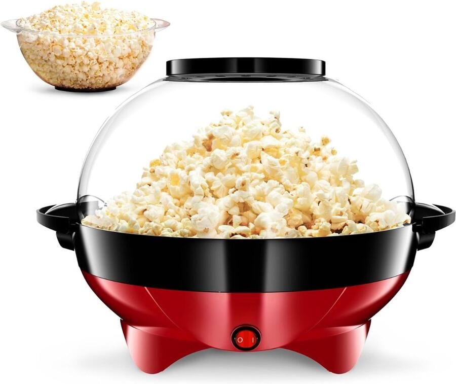 Lìon Popcorn Machine Popcorn Machine zonder Olie Hetelucht Popcornmaker Zwart Rood 36cm x 30cm x 25cm