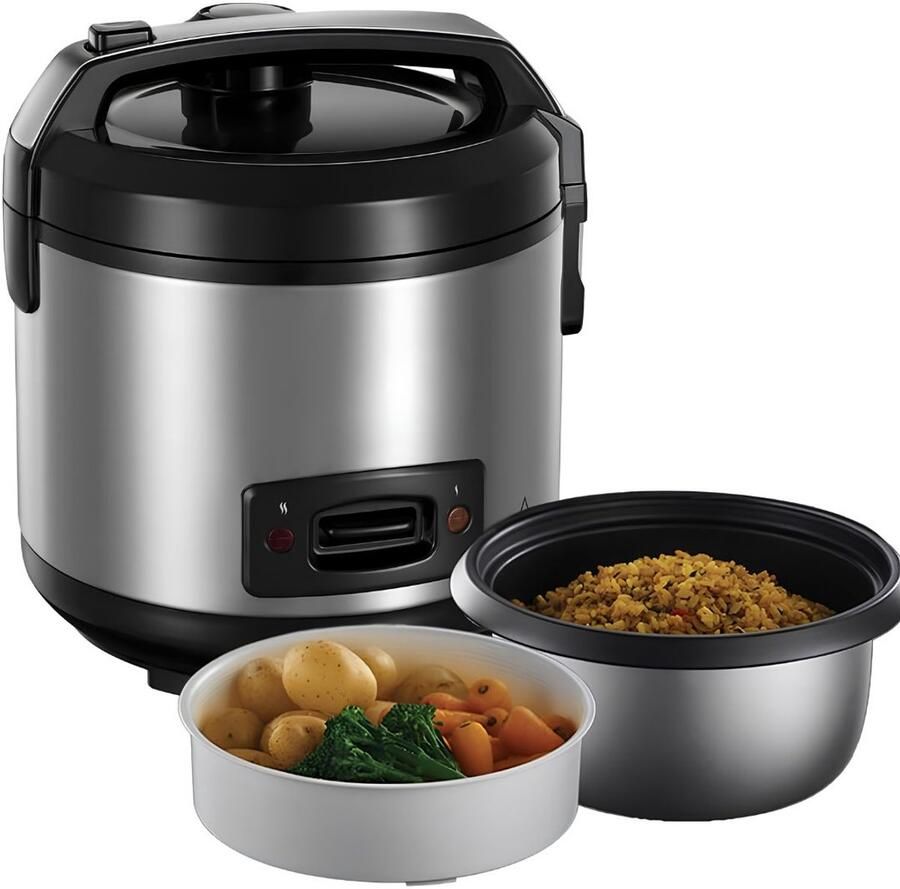 Lìon Rijstkoker met Keramische Binnenpan Multifunctioneel Capaciteit 1.2 Liter Zilver Zwart 18cm x 28cm x 23cm