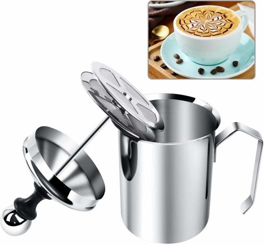 LISM -Barista melkschuimer 400 ml roestvrij staal dubbellaags fijnmazig drukmechanisme