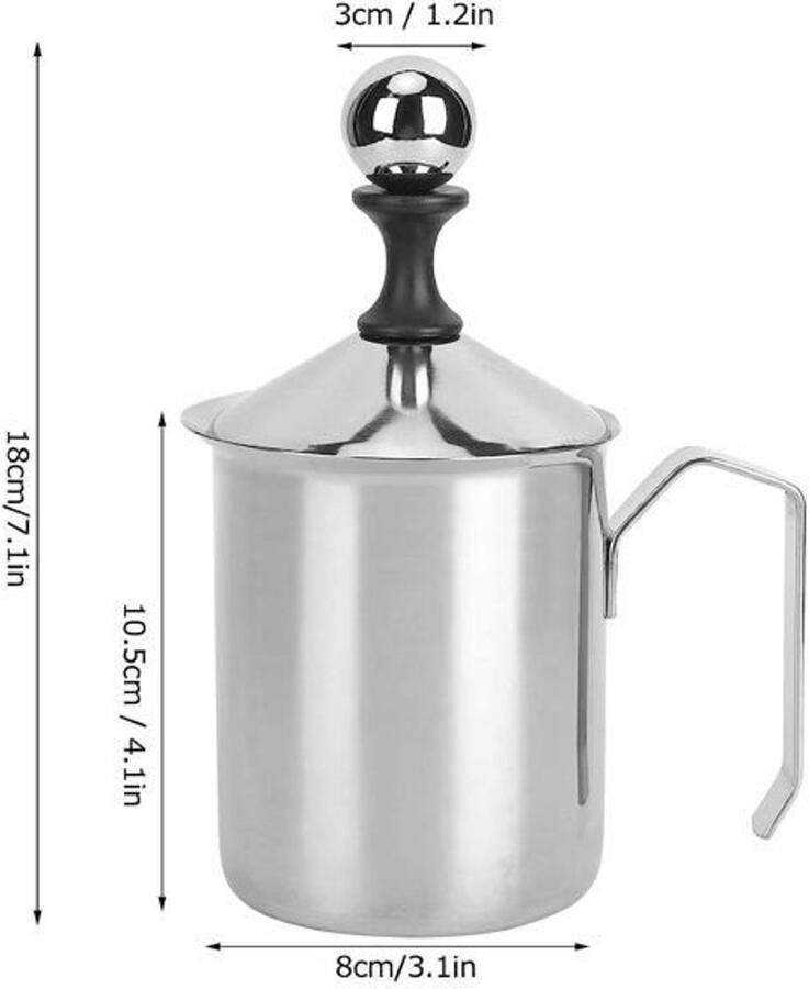 LISM -Barista melkschuimer 400 ml roestvrij staal dubbellaags fijnmazig drukmechanisme