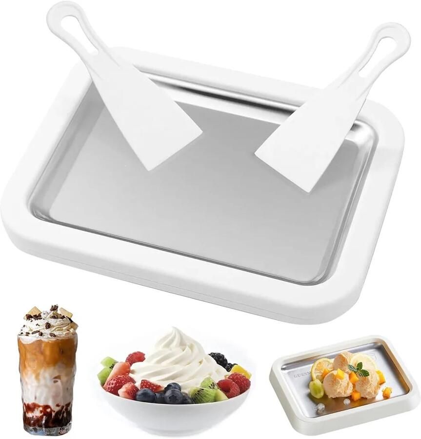 LISM Deze ijsroltafel van 304 roestvrij staal is een doe-het-zelf ijsroltafel met twee schrapers. Hij kan worden ingevroren en maakt ijsrolletjes bevroren yoghurt en sorbets zonder elektriciteit