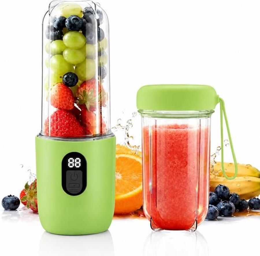 LISM -Draagbare blender maakt smoothies en crèmes apart draagbare sapcentrifuge met 16 messen 500 ml Groen