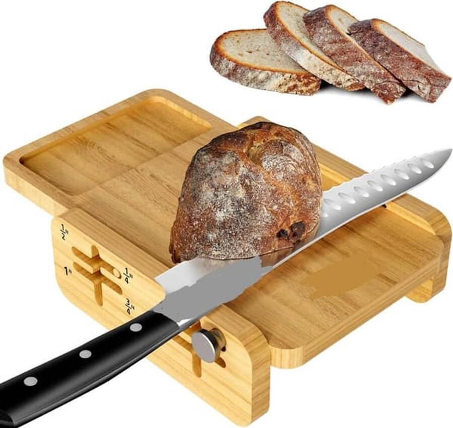 LISM Zelfgemaakte broodsnijmachine 's werelds eerste horizontale houten broodsnijmachine met kruimellade verstelbare snijdikte met 3 snijdiktes om uit te kiezen