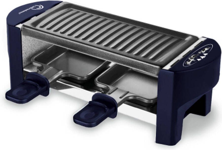 Little Balance 8616 Raclette & gourmetset voor 2 personen incl. 2 pannen 2 spatels en plankjes PFAS vrij 320 Watt donker blauw