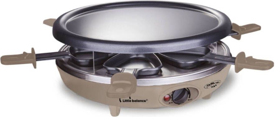 Little Balance 8692 Raclette pannenkoeken & gourmetset 6 pers 1200 Watt PFAS vrij licht bruin