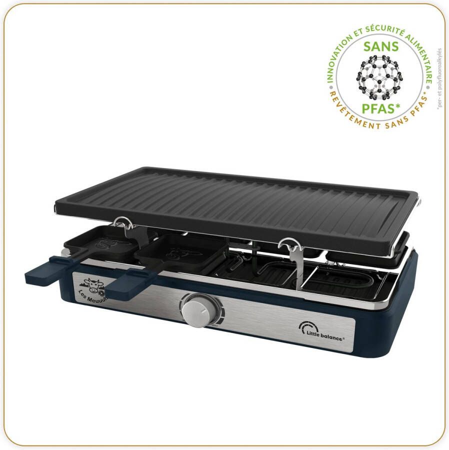 Little Balance 8750 Raclette & gourmetset 8 pers rechthoekig -1400 Watt PFAS vrij RVS donker blauw