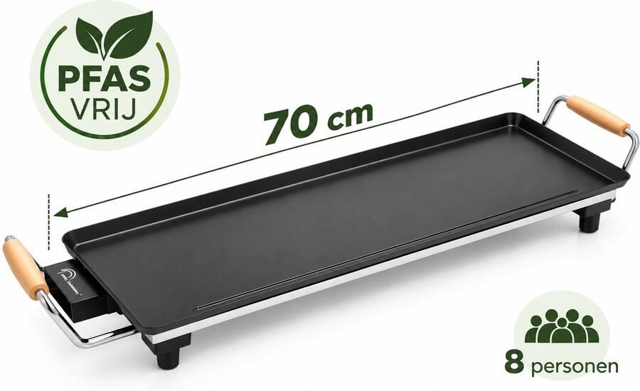 Little Balance 8741 XL Teppanyaki bakplaat grillplaat 1800 Watt 70 x 23 cm PFAS vrij 8 personen