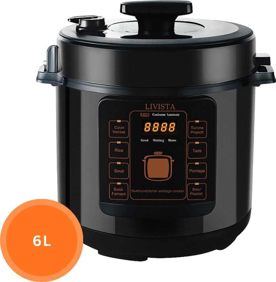 Livista snelkookpan – Multicooker – 6L – 1000W – Anti-aanbak – 3 Texturen – Alles-in-één Koken