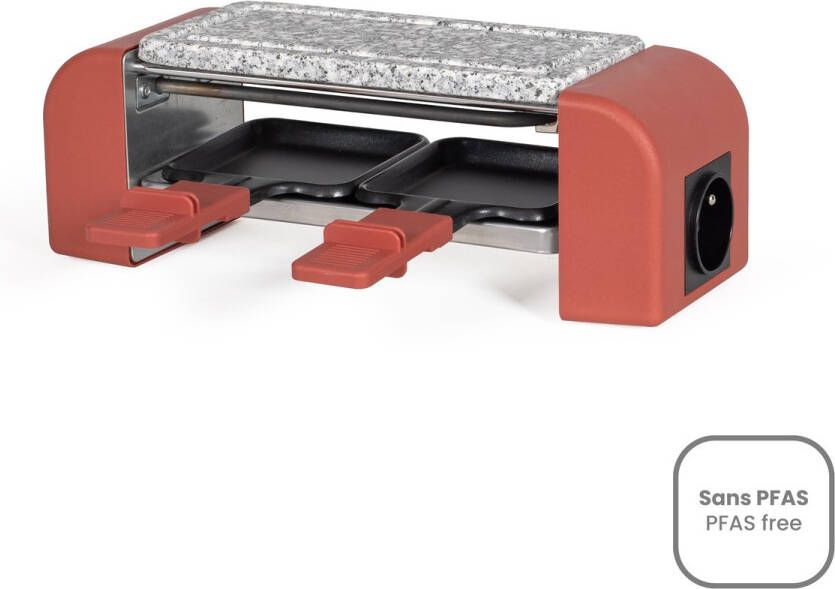 Livoo Aansluitbare 2-persoons raclette DOC310R 450W 2 personen Automatische thermostaat 2 houten spatels en 2 fonduepannen