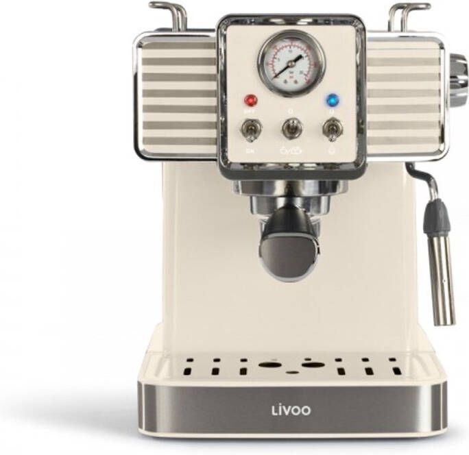 Livoo feel good moments Livoo Espressomachine – 15 Bar – 1350W – 1 5L – RVS – Crème Retro Design