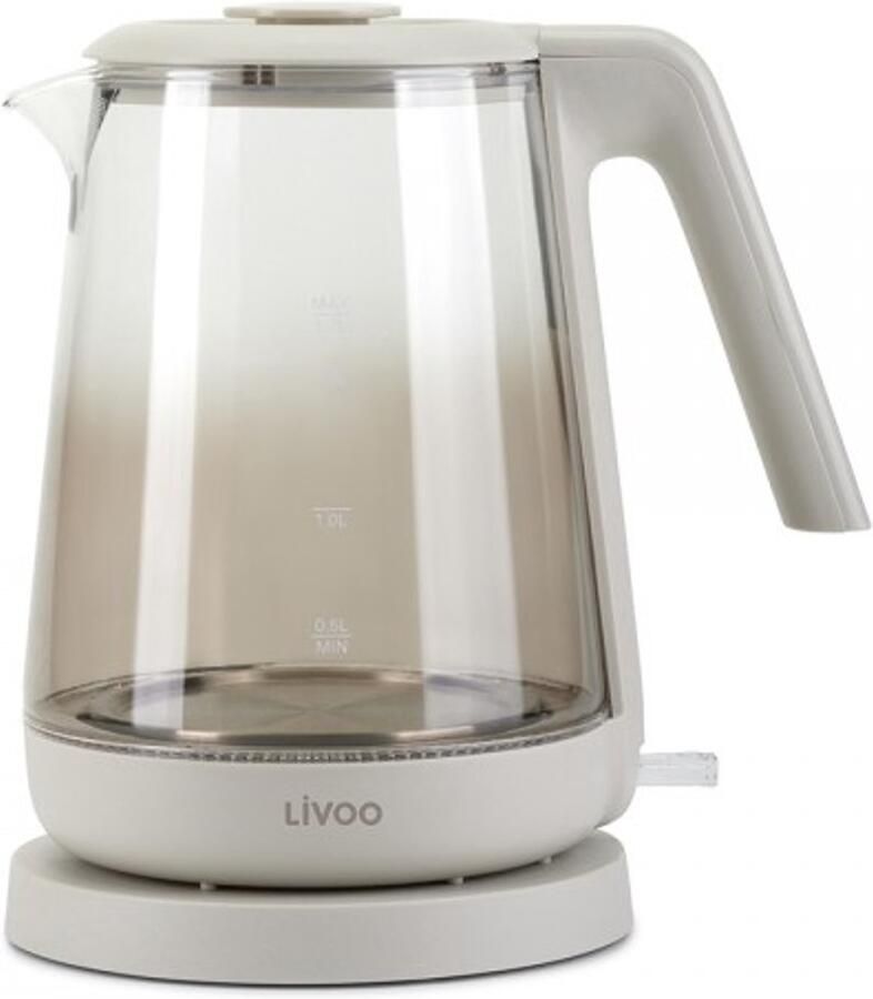 Livoo feel good moments Livoo Glazen Waterkoker 1 7L – 2200W – LED Verlichting – Snoerloos Design Grijs