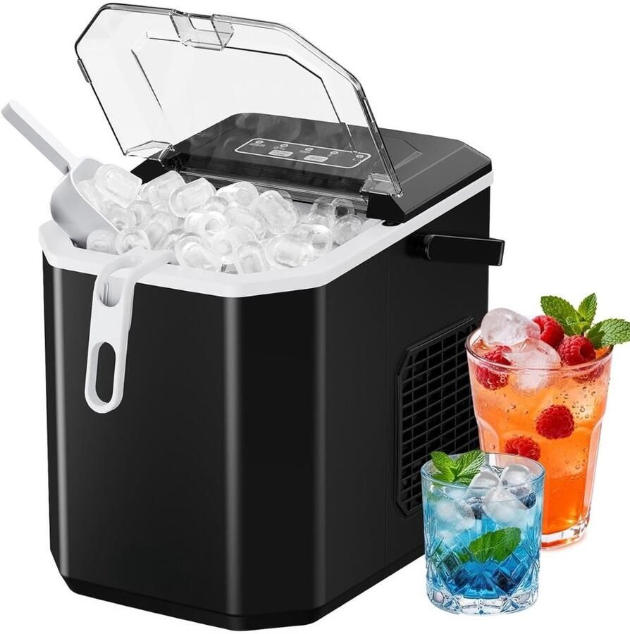 LNMsolutions Ijsblokjesmachine Ijsblokjesmakers Ijsblokjesmachine met Schep Zwart 22cm x 29cm x 29cm