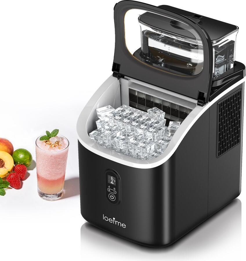 LOEFME 1 5L Ijsblokjesmachine 15kg 24u 13 Diktestanden IJsschep Ijsblokjesmaker Zelfreinigingsfunctie Zwart