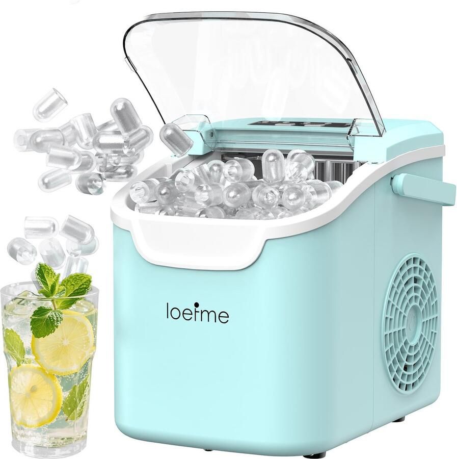 LOEFME IJsblokjesmachine 0 8L 12kg 24 uur Draagbaar & 45dB Met Zelfreiniging & Twee Ijsformaten Inclusief IJsschep