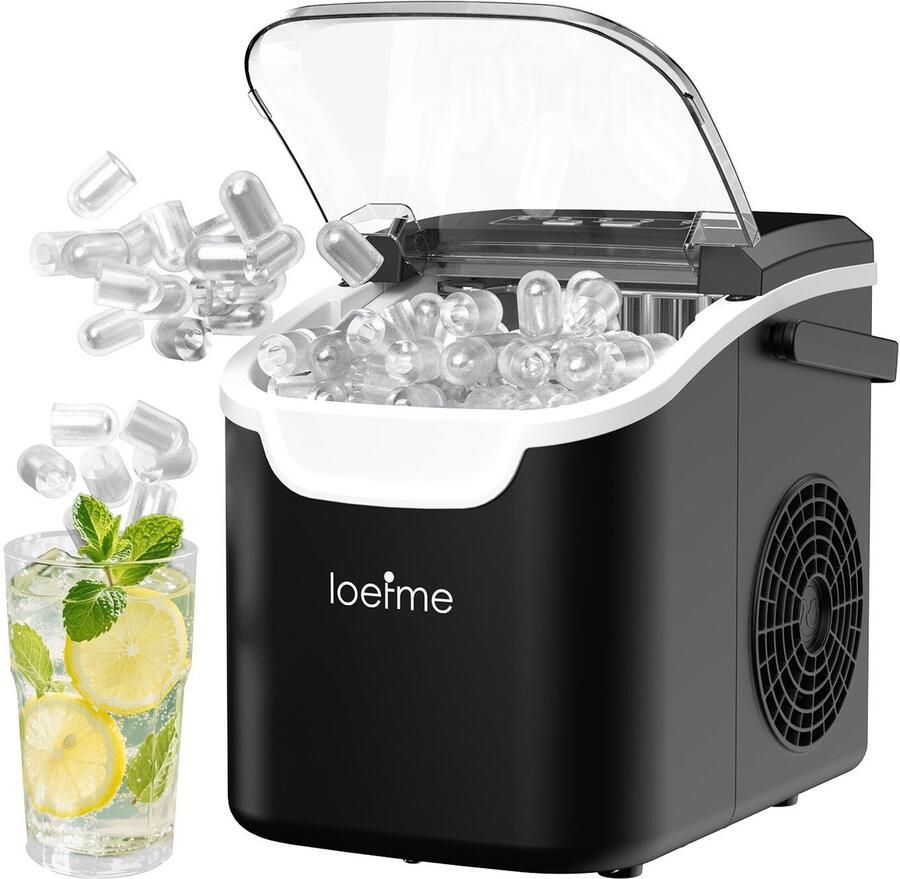 LOEFME Ijsblokjesmachine 0 8L Ijsblokjesmaker 12kg 24 uur Ijsmand & IJsschep Zelfreinigingsfunctie Zwart