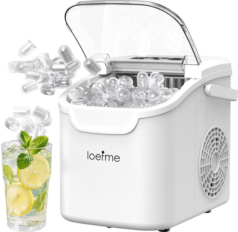 LOEFME Ijsblokjesmachine 0 8L Ijsblokjesmaker 12kg 24 uur Ijsmand & IJsschep Zelfreinigingsfunctie Wit