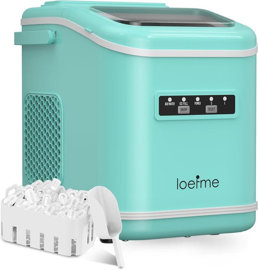 LOEFME IJsblokjesmachine 1 4L 12kg 24 uur Bulletijs IJsblokjesmaker IJsschep Ijsmand Draagbaar Zelfreinigingsfunctie -Groente