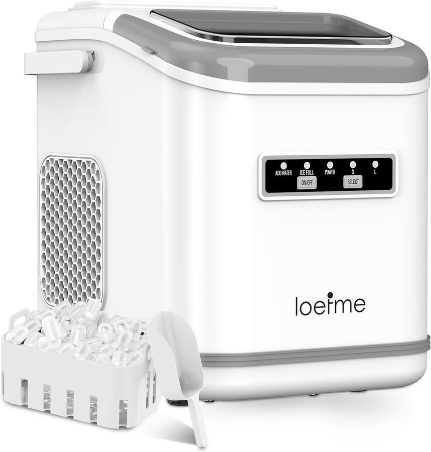LOEFME IJsblokjesmachine – 1 4L – 12kg 24u – Bulletijs – Zelfreinigend – Draagbaar – Wit