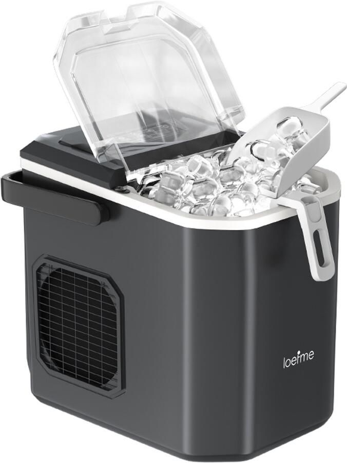 LOEFME Ijsblokjesmachine Ijsblokjesmaker met IJsschep & IJsmand 1 2L 12kg 24u 6 min Zelfreinigingsfunctie Zwart