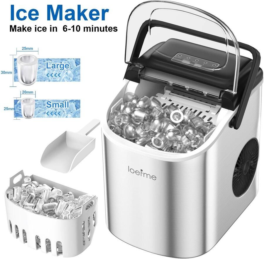 Norvia Kleine ijsblokjesmaker Professionele ijsblokjesmachine voor thuis 1.2 liter Inclusief ijsschep Ijs in 6 minuten - Foto 2