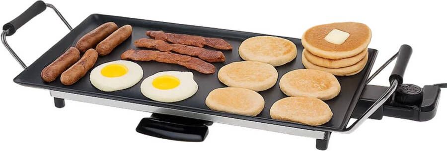 Lomera Elektrische Grillplaat Teppanyaki Bakplaat Anti-Aanbaklaag 2000W Vermogen Verstelbare Thermostaat Tafelgrill Lekbak Grilloppervlak Zwart Design Snoer 220-240V 50Hz Frequentie Plancha Grill