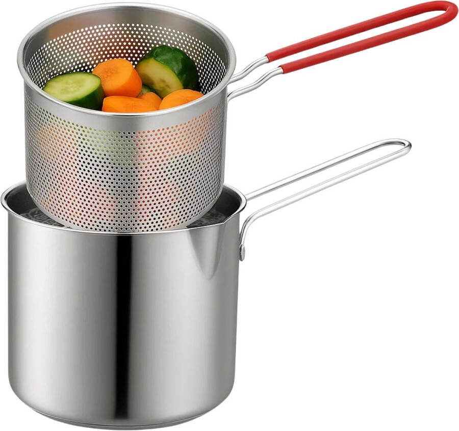 Lomera Mini Frituurpan Met Mandje 1.2 Liter Geschikt Voor Gas Rvs Frituurpan Frituurmand Inbegrepen Vlamverdeler Inbegrepen Keukenaccessoire Snacktang Inbegrepen Eenvoudig Schoon Te Maken Zilverkleurig Design