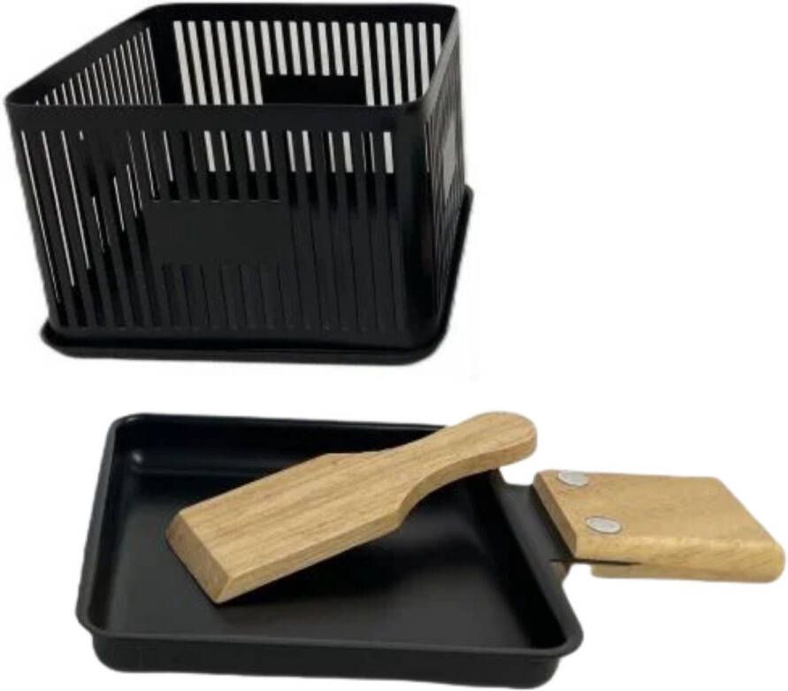 Lomera Raclette voor Kaas Mini Raclette Kaas Smelten Compact Formaat 1 Persoon Houten Spateltje Waxinelichtje Tafel Raclette Gebruik met Waxinelichtje Raclette Apparaat Raclette Set